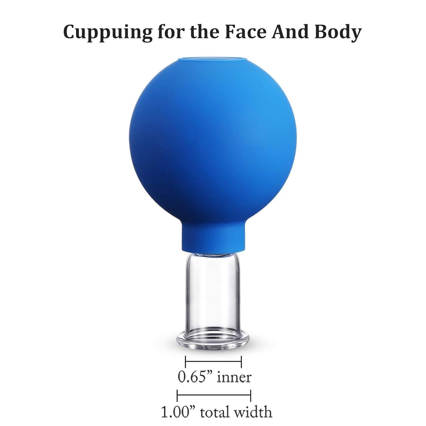 Nuanchu Facial Cupping Cup Blue Glass Face Cup Silicone Cupping Massage Vacuum Suction Mug for Body Face Leg Arm Back Shoulder Muscle and Joint Pain(0.65 Inch Diameter)