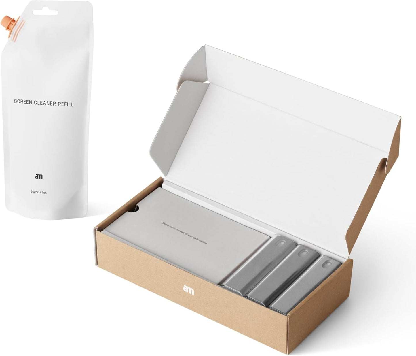 am Screen Cleaner with 7 oz Refill – Alcohol-Free Spray & Microfiber Cloth for iPhone 15 & 14, iPads, Tablets, Laptops, Phones, Smart TVs, Car Displays – Streak-Free, Non-Toxic, Eco-Friendly, Gray