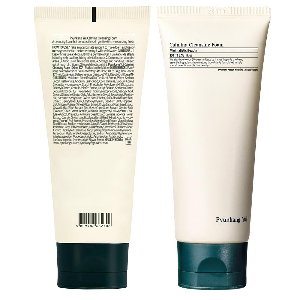 Pyunkang Yul PKY Calming Cleansing Foam, Low pH Formula Facial Wash/Cleanser with Witch Hazel, AHA for oil control- Cica, Tea Tree Extract - Rapid Moisture replenishment 3.38 Fl.oz