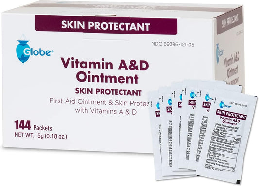 Globe (Box of 144) Vitamin A & D Ointment, First Aid & Skin Protectant with Vitamins A&D, 5g Packets, 144-Packets Box, Lanolin & Petrolatum Formula for Men, Women & Baby Skin