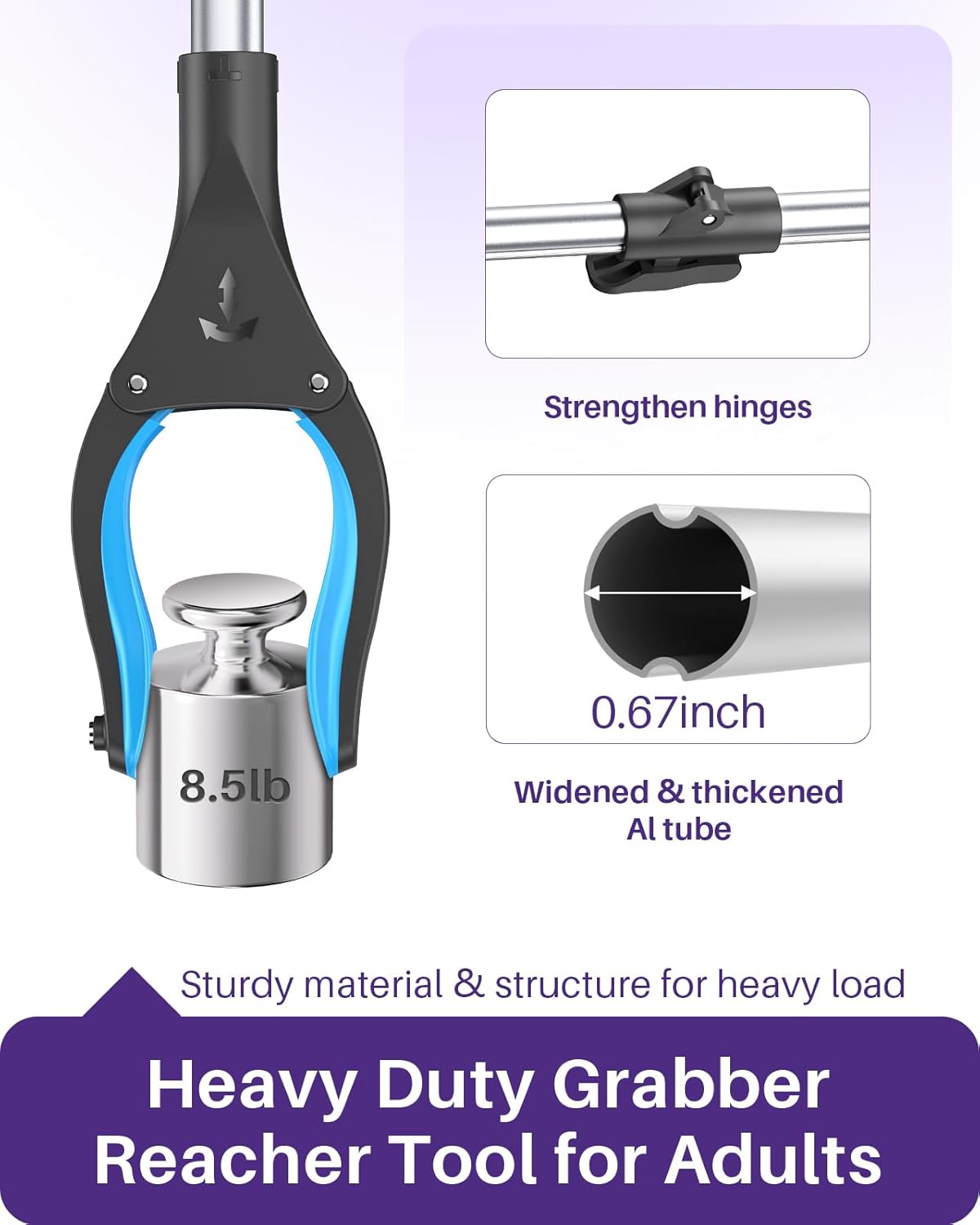 KEKOY Pro 40-inch Reacher Grabber Pickup Tool 2 Pack, Foldable Grabbers for Seniors Heavy Duty Pick Up Trash Stick with Anti-Slip 360° Rotating Jaw, 4" Wide Extended Weed Gripper Claw with Magnet