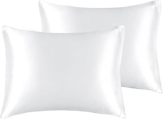 BEDELITE Satin Pillowcase for Hair and Skin, Super Soft and Cooling Similar to Silk Pillow Cases 2 Pack with Envelope Closure, Gift for Women Men(13"x18" Toddler Size, White)