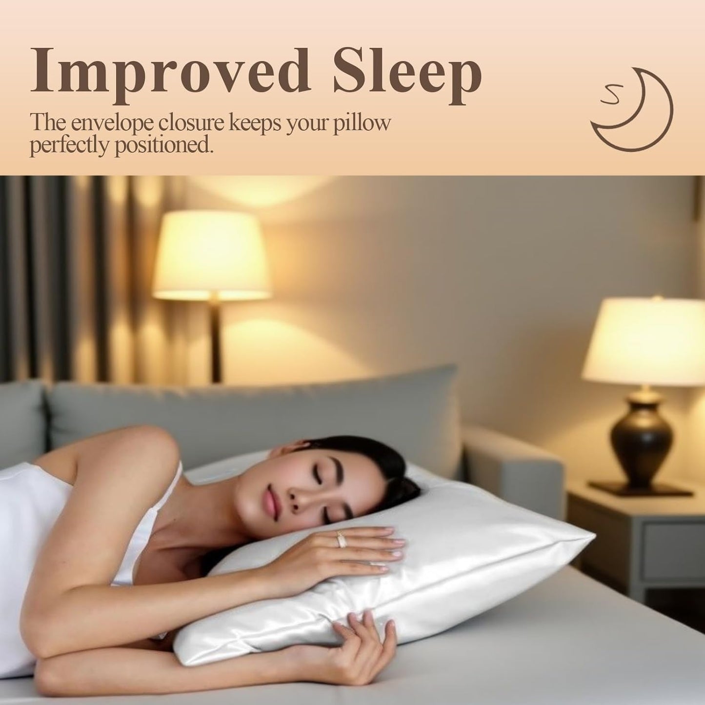 Juwenin Bedding,Luxury Satin Pillowcase with Zipper (Silky Satin Pillow Case for Hair) Set of 2 (White, Standard(20''x26''))