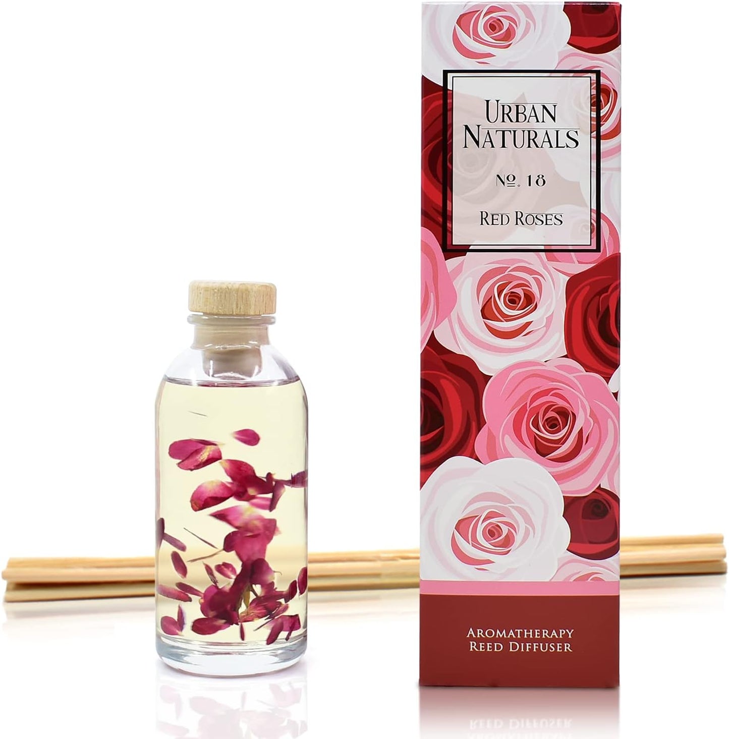 Urban Naturals Red Roses Reed Diffuser Oil Gift Set| Floral Scented Sticks Room Freshener for Bathroom, Kitchen & Bedroom | Great Idea