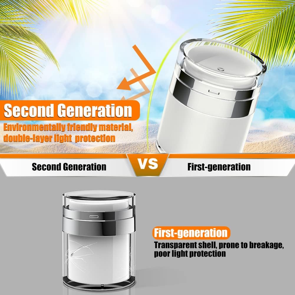 Airless Pump Jar, 1.7 oz Airless Pump Bottles, Travel Lotion Container – Vacuum Dispenser for Cream – Leak-Proof TSA-Friendly Design Keeps Cream Fresh – Multi-Purpose for Lotion, Sunscreen (2 Pack)