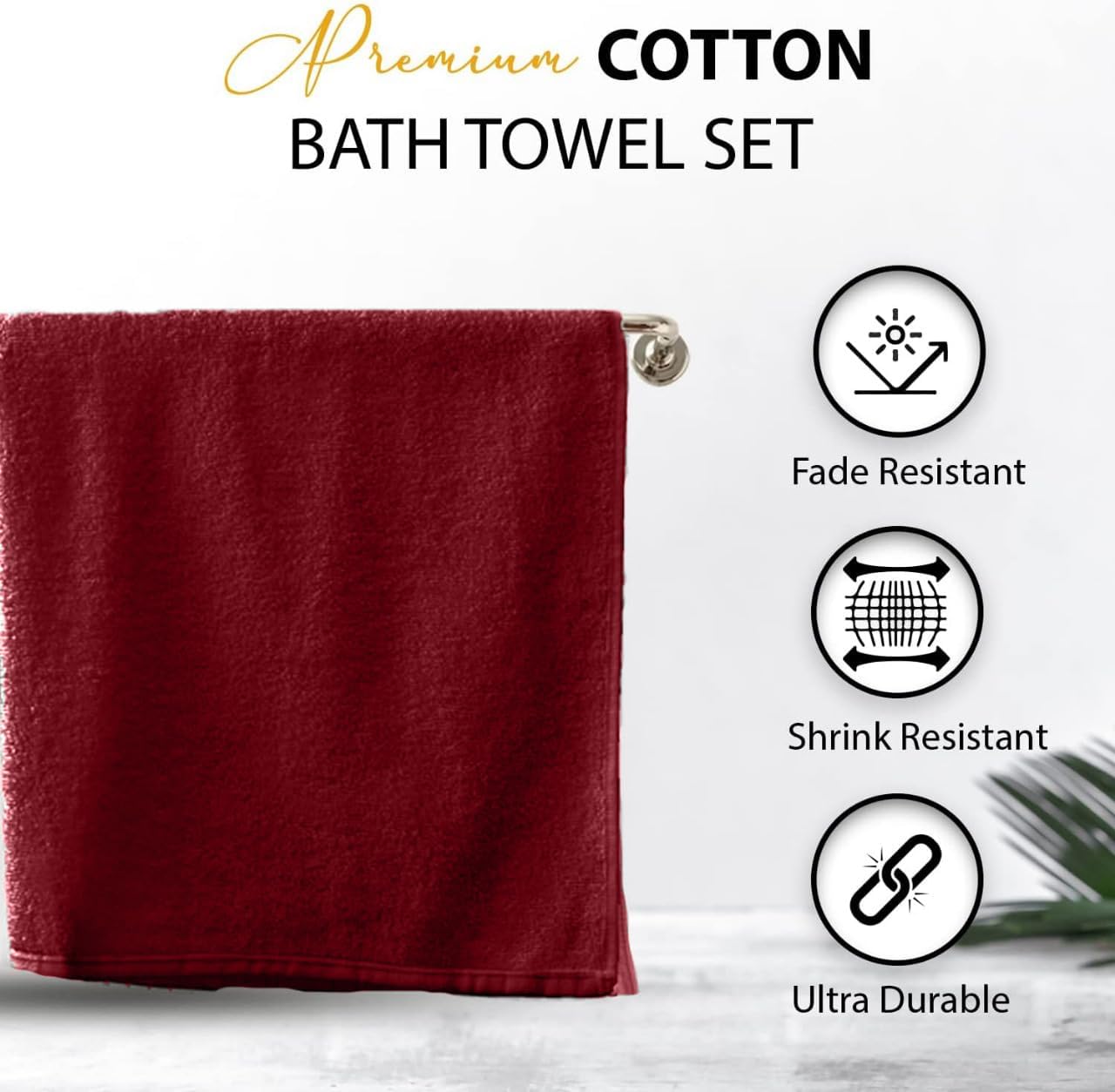 100% Cotton Bath Towels, 24x48 Pack of 6 Towels, Quick Dry, Highly Absorbent, Soft Feel Towel, Gym, Spa, Bathroom, Shower, Pool, Luxury Soft Towels (Burgundy, 24x48-6 Pack)