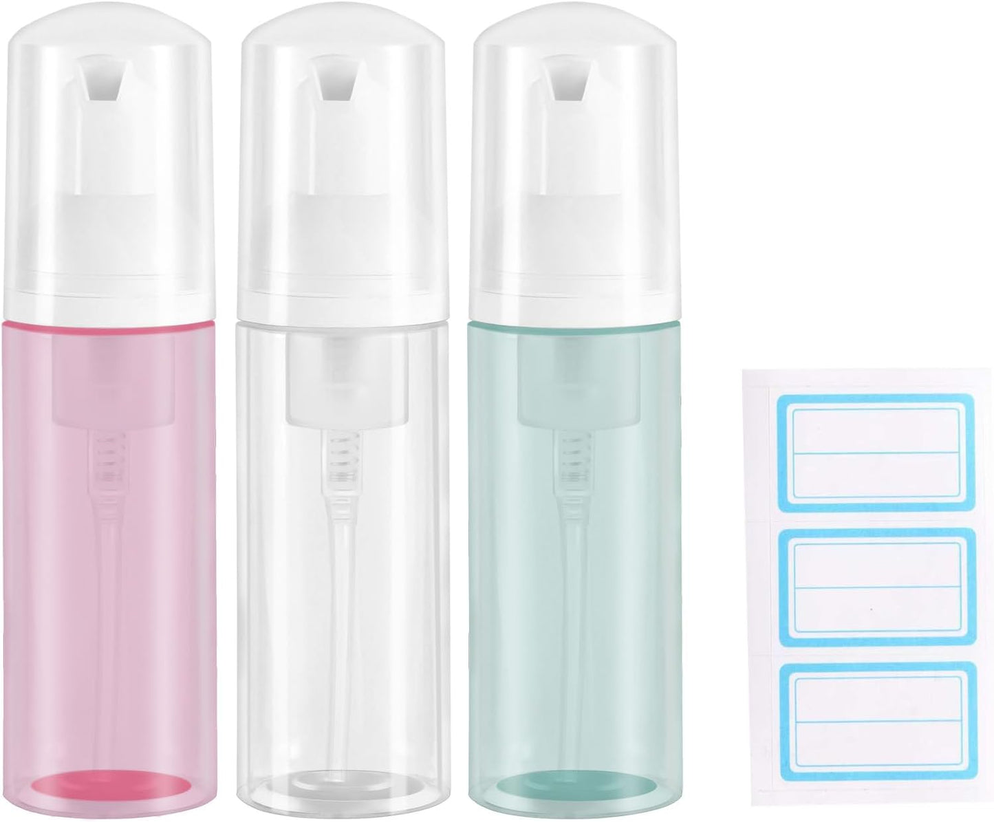 3pcs (Clear+Green+Pink) 2oz Plastic Travel Foam Pump Bottle - Portable Foaming Empty Bottle Dispenser for Hand Soap, Shampoo, Lash Cleanser - Well Suited for Travelers Daily Use (60ml)