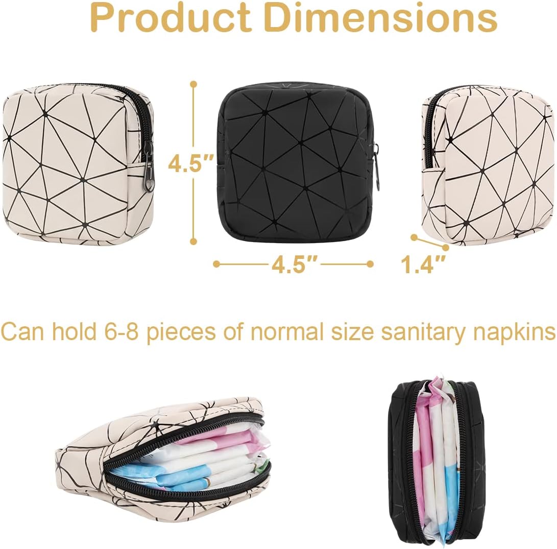 Desing Wish Sanitary Napkin Storage Bag, Menstrual Cup Pouch Nursing Pad Holder Tampon Bags Feminine Product Pouches Portable Period Kit Bag for Girls Women Ladies 2 Pack (Nude/Black)