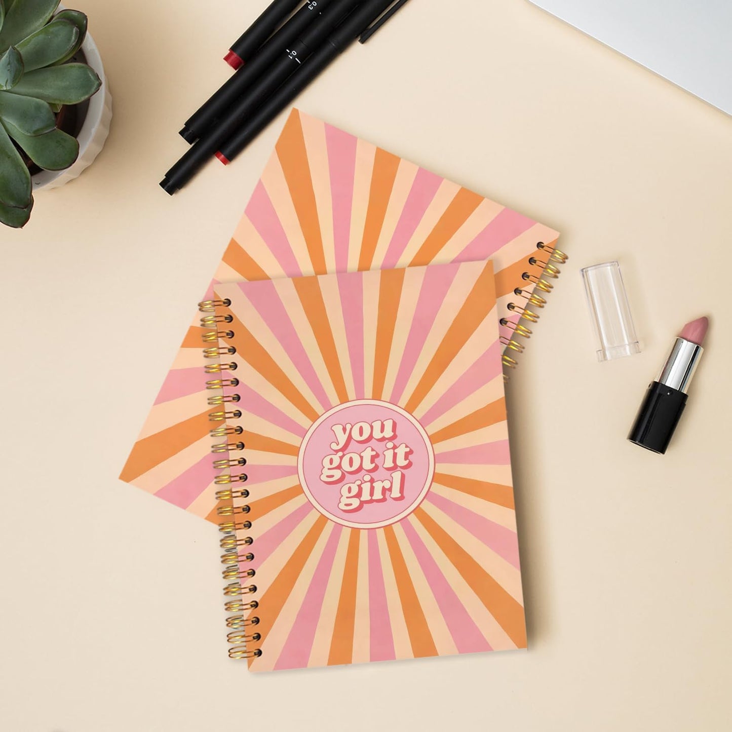 Inspirational Girl Spiral Journal Notebook 5.5x8.3in, Retro Boho Sunshine You Got It Girl Motivational Journal, Inspirational Gifts Notebooks for Women Note Taking, Hardcover Notebook