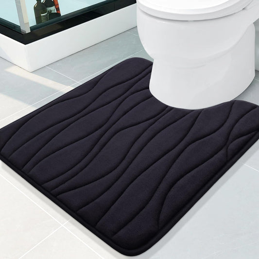 Buganda Memory Foam Toilet Rugs U-Shaped 24x20, Ultra Soft and Absorbent Bathroom Rugs, Non-Slip Toilet Bath Mat, Machine Wash Dry, Contour Bath Rugs for Toilet Base, Black