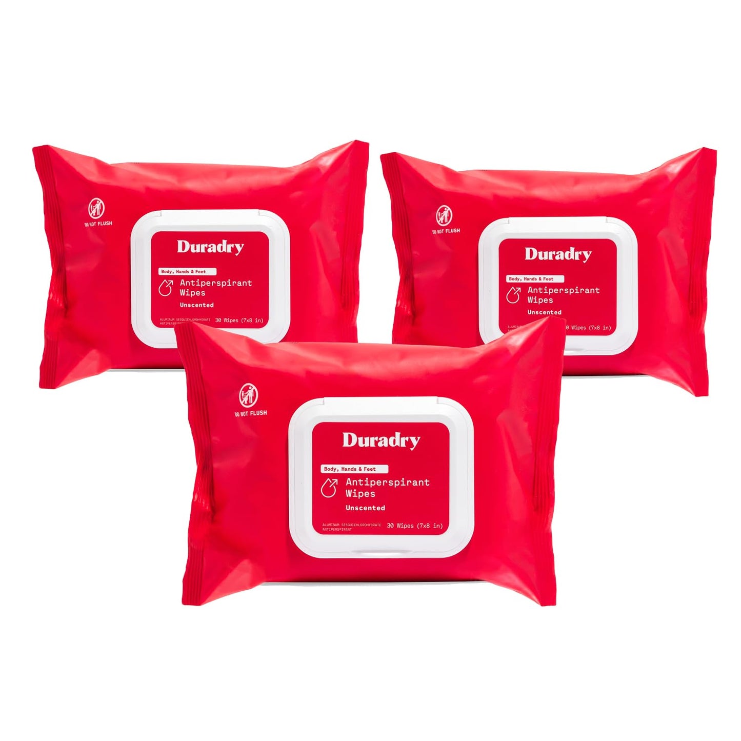 Whole Body Antiperspirant Wipes - Anti-Sweat Wipes for Body, Hands and Feet, Neutralizes Odor and Excessive Sweating, Quick-Drying and Travel-Friendly - Unscented, Pack of 3