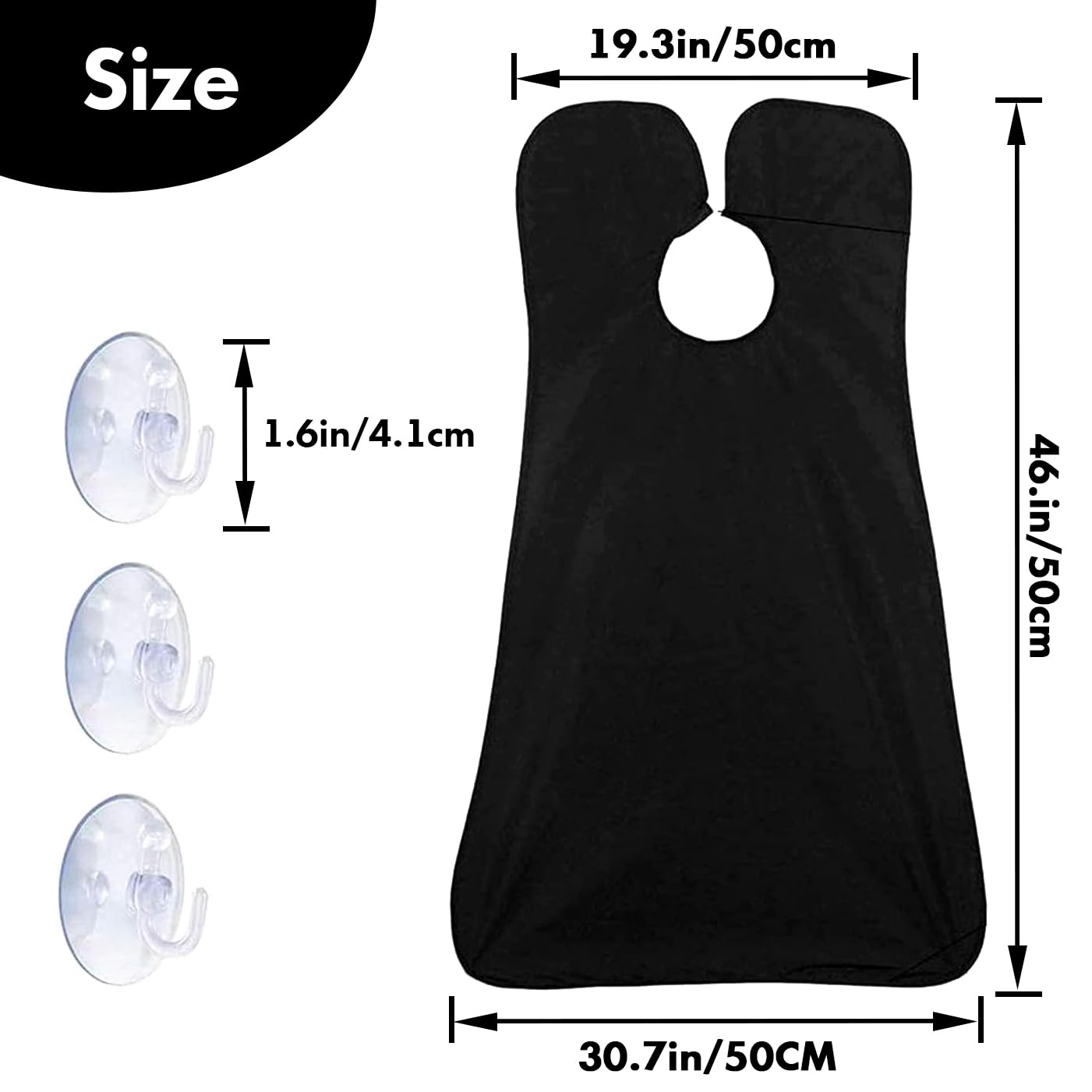 Beard Bib Apron, Trimming Catcher Bib for Shaving & Hair Clippings, Father's Day Gift Men's Waterproof Non-Stick Beard Cape Grooming Cloth, with 2 Suction Cups - Black
