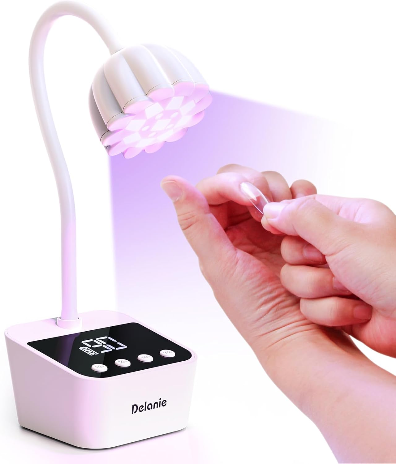 Delanie UV LED Nail Lamp Flash Cure Light - Rechargeable Cordless Gooseneck Nail Curing Light for Gel Polish Glue Extension, White