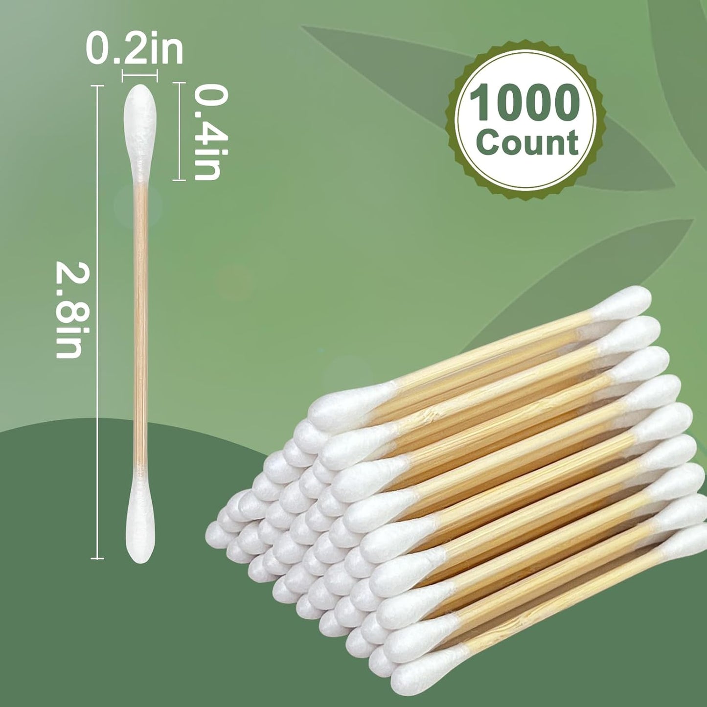 1000 ct Bamboo Cotton Swabs - Sturdy Bamboo Core, Soft Cotton Tips - Disposable Swabs for Beauty, Makeup, Beauty, Skincare and Personal Care - Eco-Conscious Packaging