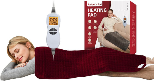 Ambershine 17''x33'' XXXL King Size Heating Pad with 12 Temperature Settings & 4 Auto-Off Countdown Timers, Pain Relief for Back/Neck/Shoulders/Abdomen/Legs, Christmas Gifts for mom dad(Red)