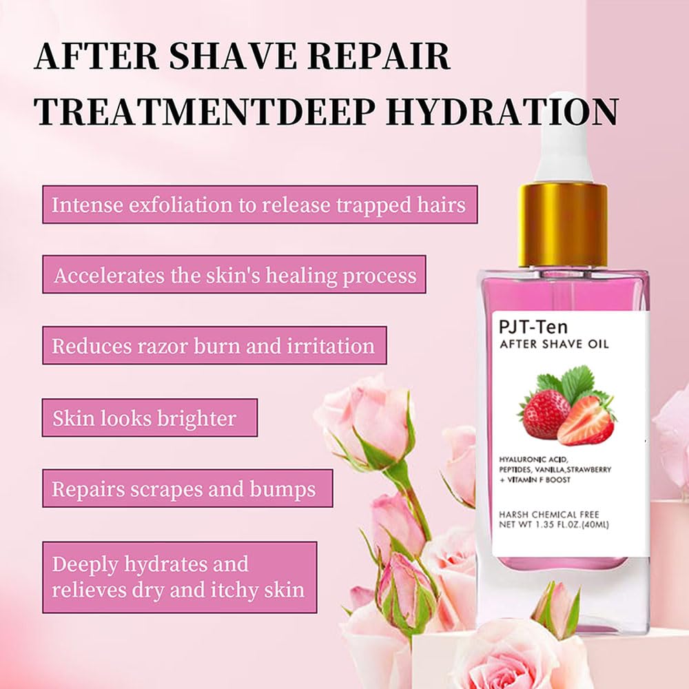 Strawberry Vanilla After Shave Oil, After Serve Oil for Smooth Skin, Moisturizing, Prevent Ingrown Hairs & Dryness, Reduce Ingrown Hairs & Dryness (Strawberry Vanilla + Passion Fruit, One Size)