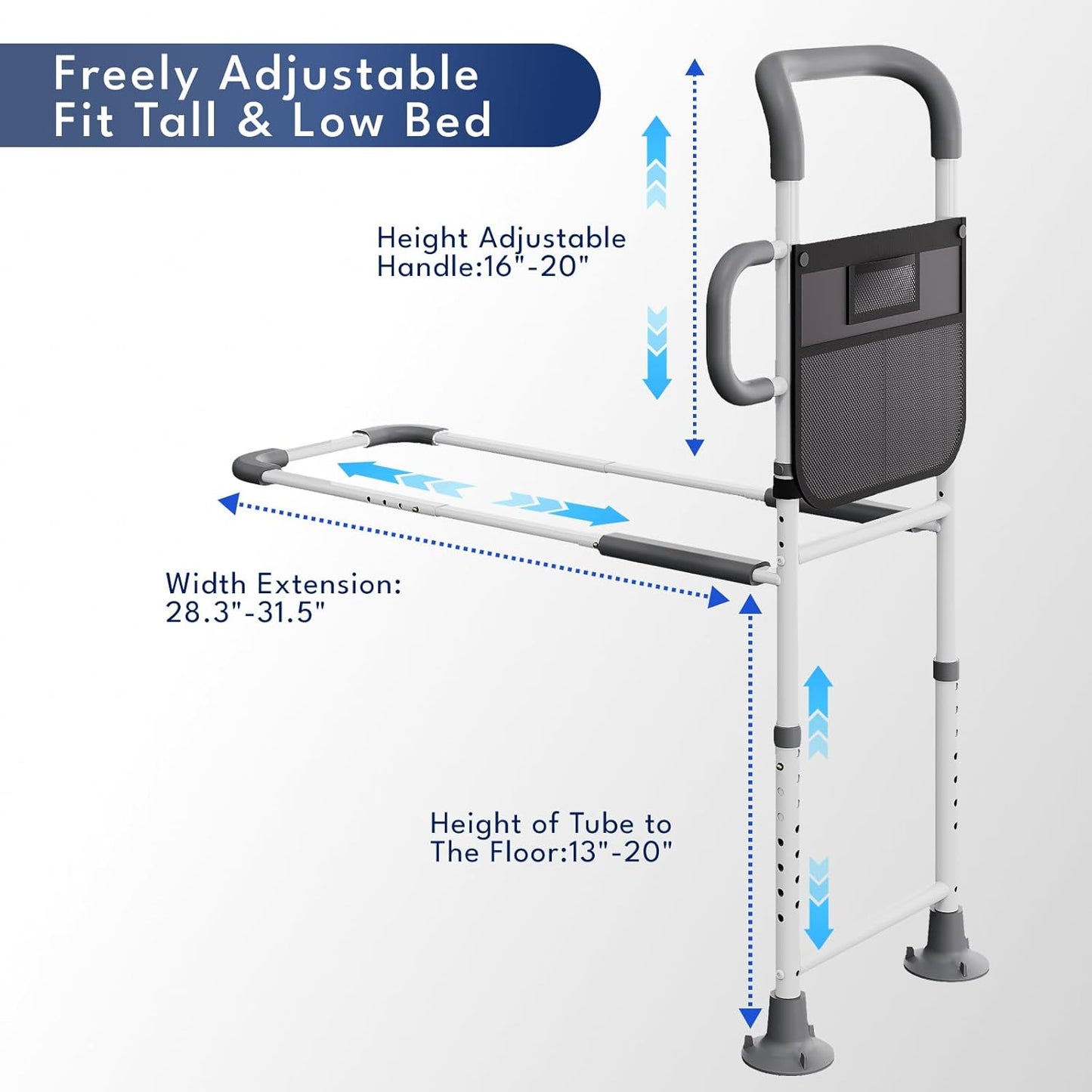 HOMEAL Bed Rails for Elderly Adults Safety, Reinforced Bedrails for Elderly Adults with Ergonomic Grab Bar Bed Handrails, 3-Ways Adjustable Bedside Assist Bed Cane Guard Railings for Seniors(Black)