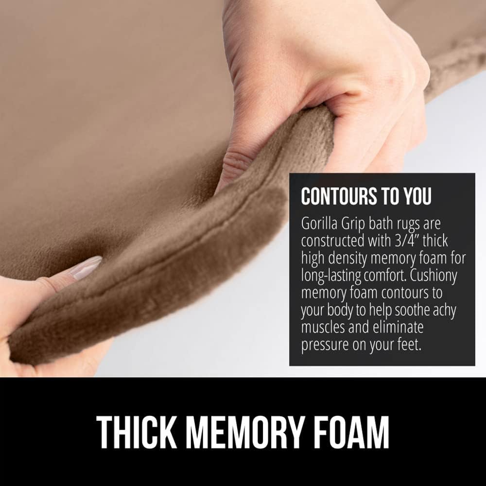 GORILLA GRIP Memory Foam Bath Mat, Soft Absorbent Velvet Bathroom Mats, Durable Dots on Underside, Machine Washable Bathmat, Carpet Rug Room Decor for Shower Tub Floor RV, 30x20 Rugs, Taupe