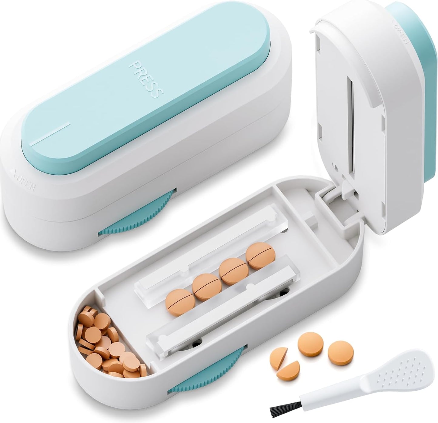 Pill Cutter Splitter for Small & Tiny Pills, Adjustable, Sharp Blade with Safety Guard (Blue)