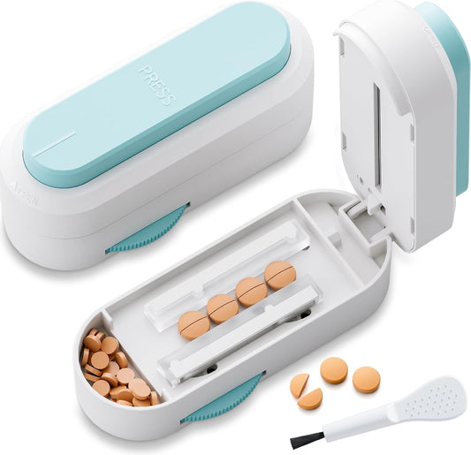 Pill Cutter Splitter for Small & Tiny Pills, Adjustable, Sharp Blade with Safety Guard (Blue)