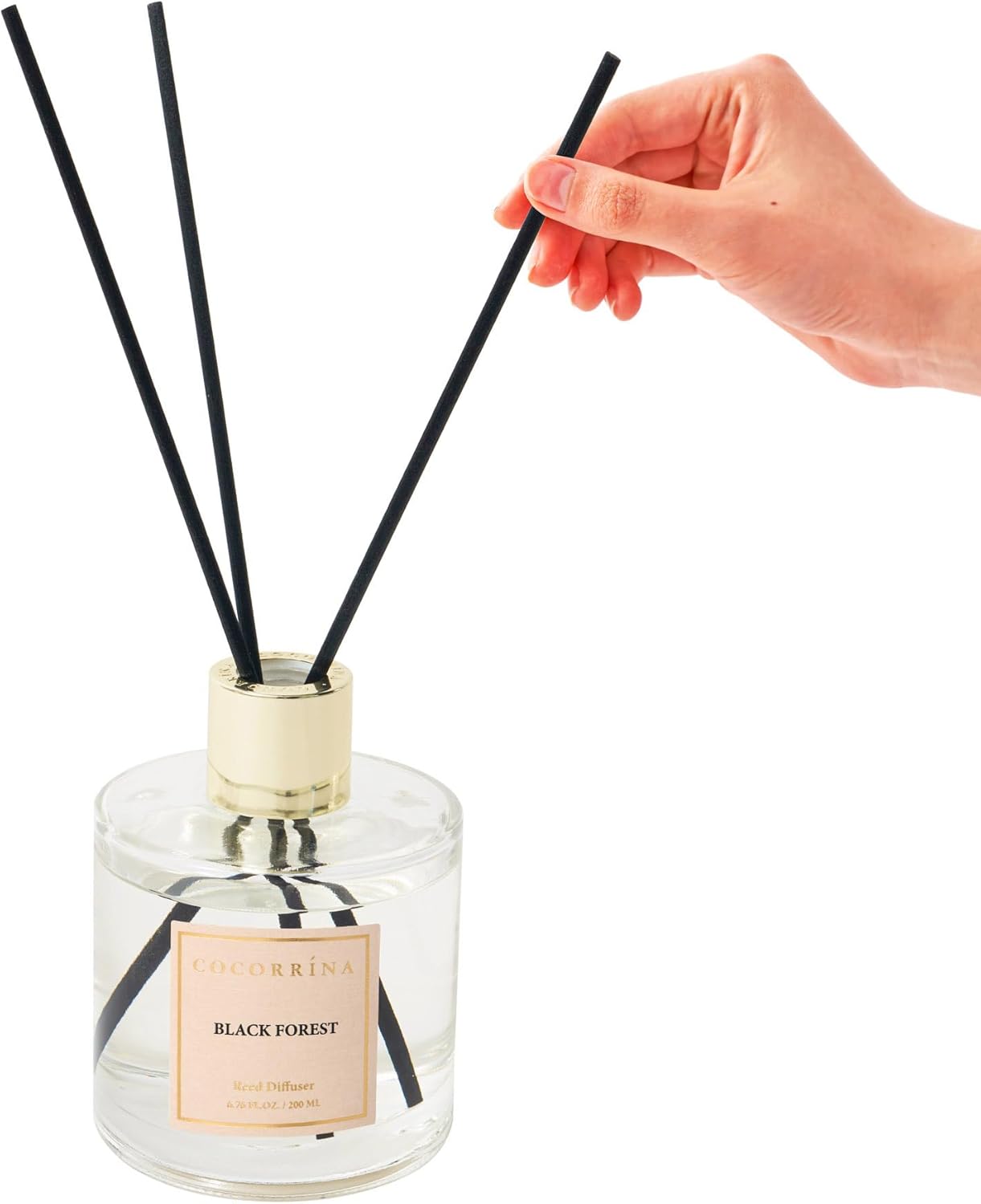 Cocorrina Reed Diffuser Set, Flower Reed Diffuser Black Forest 6.7 oz, Scented Diffuser with Sticks Home Fragrance Essential Oil for Bathroom Shelf Decor, Living Room, Large Room, 1pack