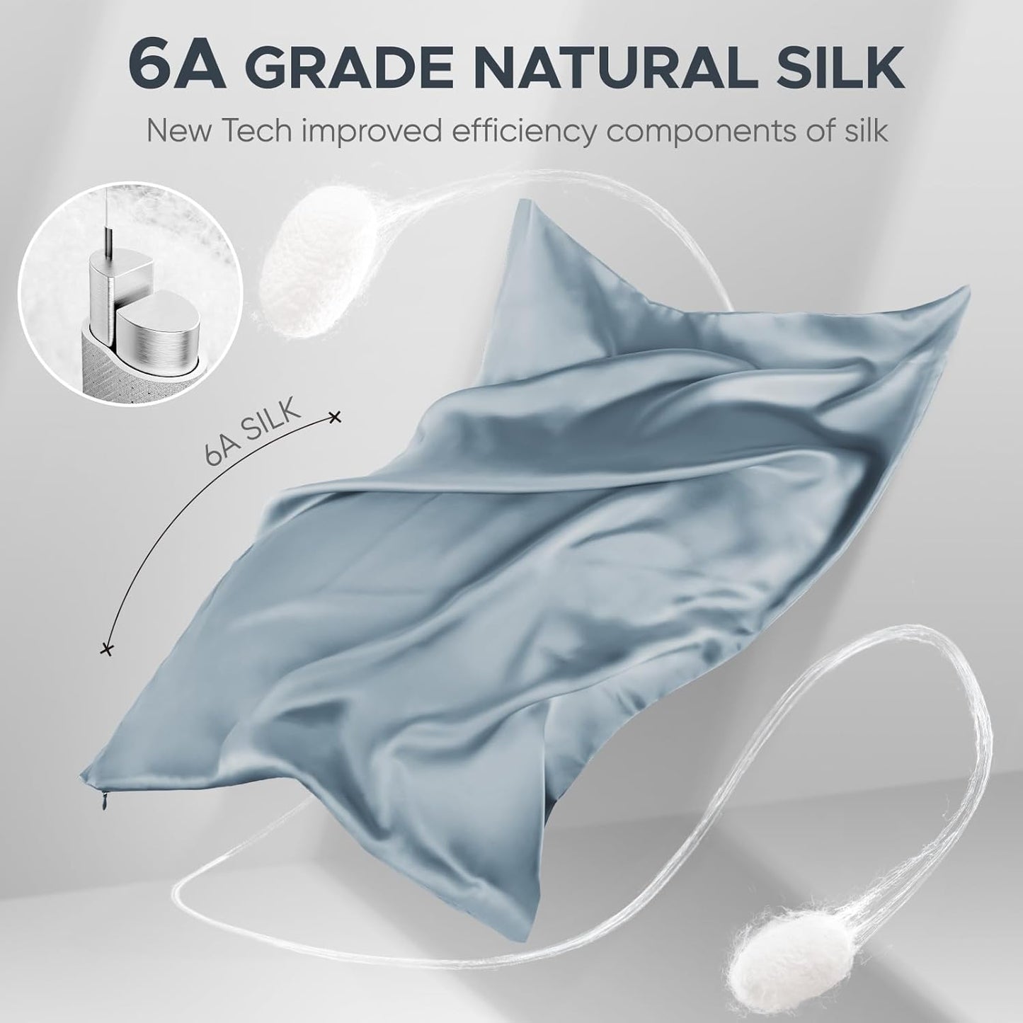 100% Pure Mulberry Silk Pillowcase for Hair and Skin - Allergen Resistant Dual Sides,600 Thread Count Silk Bed Pillow Cases with Hidden Zipper,1pc,King Size,Grey Blue