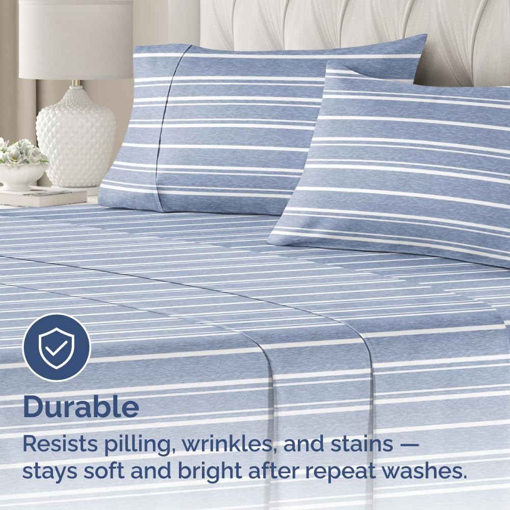 Queen Pillow Cases Set of 4 - Ultra Soft Hotel Quality Pillowcase Covers - Comfy, Cozy & Wrinkle Free - Shrinkage and Fade Resistant - Machine Washable Pillow Protectors - 4 Piece Set - Blue Stripes 3