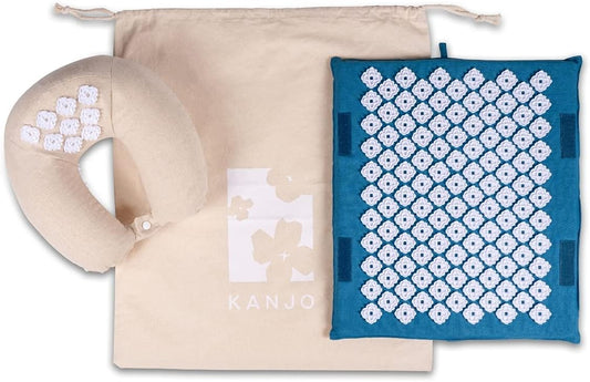 Kanjo Travel Acupressure Set | Acupressure Neck Pillow & Compact Acupressure Mat for Neck, Foot & Back Pain Relief| Travel Pillow & Travel Mat Set for Stress Relief & Relaxation
