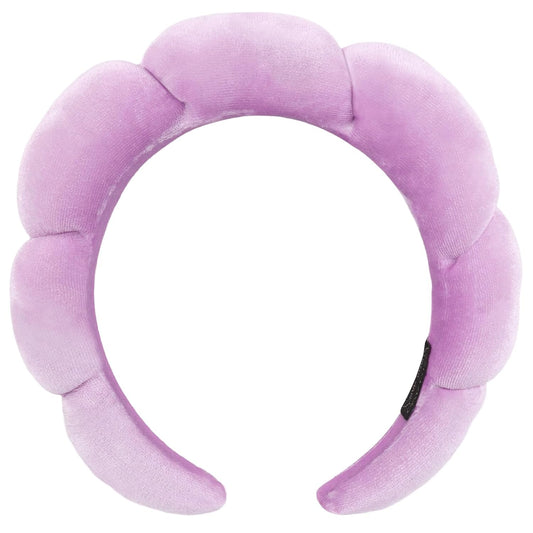 CAVETEE Spa Headband for Washing Face, Sink Care Headband for Women Sponge Bubble Makeup Head band for Women, Soft Velour Hair Accessoriesfor Girls (Purple, one size)