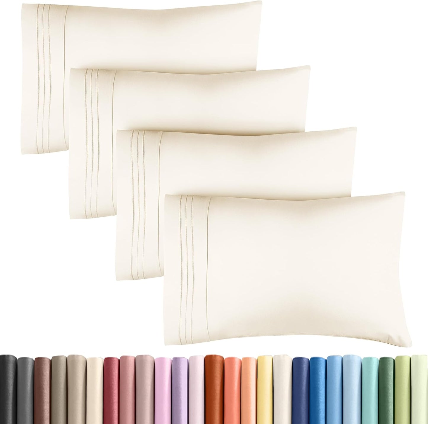 Queen Pillow Cases Set of 4 - Ultra Soft Hotel Quality Pillowcase Covers - Comfy, Cozy & Wrinkle Free - Shrinkage, Stain & Fade Resistant - Machine Washable Pillow Protectors - 4 Piece Set - Off White