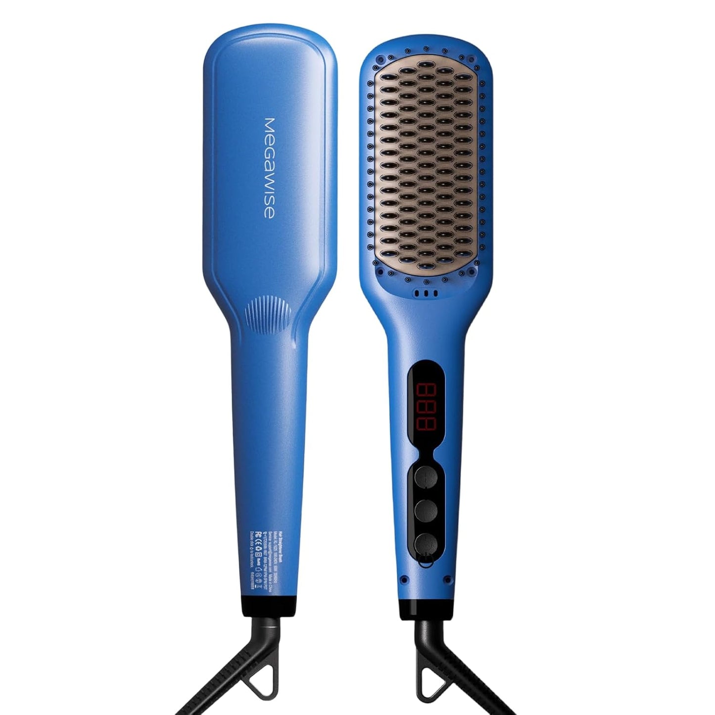 MEGAWISE Pro Ceramic Ionic Hair Straightener Brush for Home Salon, Straightening Hair Brush with 20s Heating Tech, Auto-Off, Anti-Scald with Universal Dual Voltage,Rotatable Power Cord, Gentian Blue