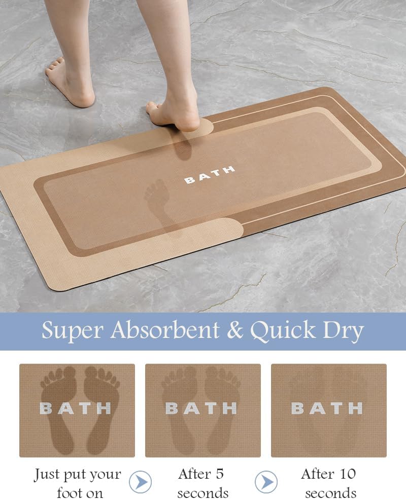 MontVoo-Bath Mat Rug Long Non Slip Super Absorbent Bathroom Runner Stain Resistant Quick Dry Thin Bathroom Mat Fit Under Door-24"x70",Brown