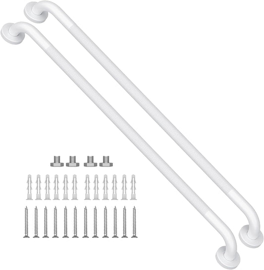 2 Pack 36 Inch White Shower Grab Bars w/Anti-Slip knurled Grip, iMomwee Stainless Steel Wall Mount Bathroom Safety Balance Handrail, Handicap Elderly Senior Assist Textured Grab Bar Handle