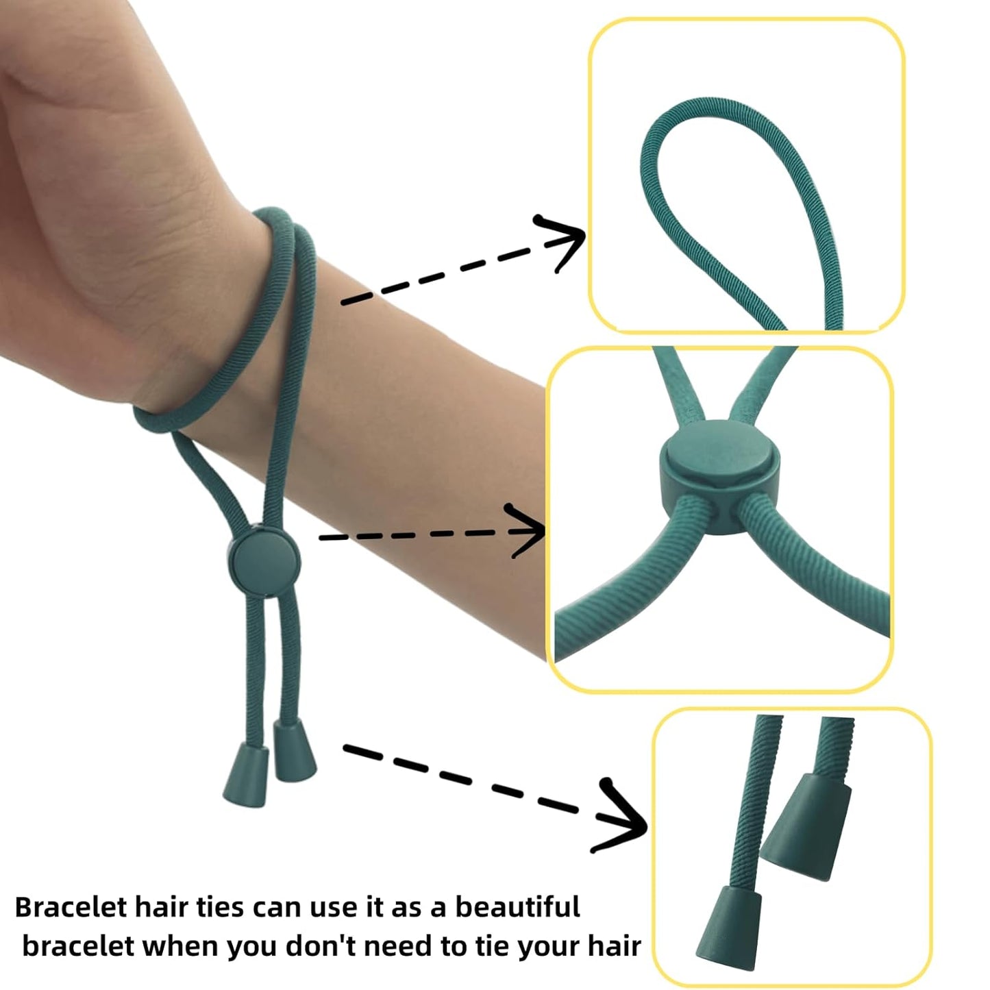 6 Pcs Adjustable Hair Ties for Thick Hair&Natural Hair,No Damage Ponytail Holders,Easy to Use for Buns,Soft Locs, Dreads,Afro Puffs&Curly Hair Accessories,3 Colors Bracelet Hair Ties Bulk (Green)