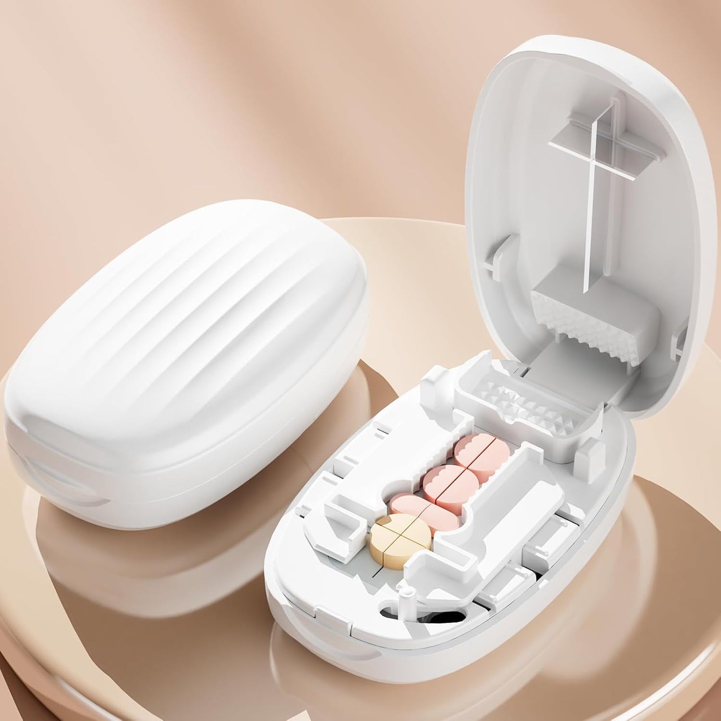 Pill Cutter Splitter for Small and Tiny Pills, 1/2 1/4 Pill Splitter for Small Pills,Vitamins, Tablets in Half or Quarters, Accurate and Easy Cutting, Stainless Steel Blade, Back Storage (White)