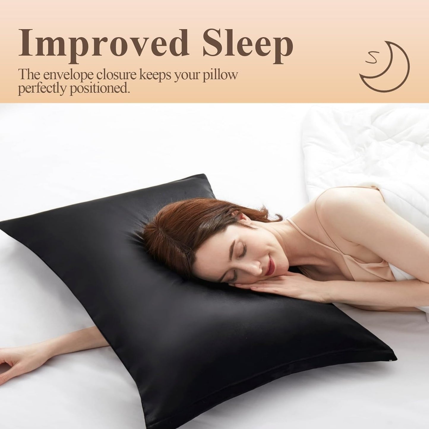 Juwenin Bedding,Luxury Satin Pillowcase with Zipper (Silky Satin Pillow Case for Hair) Set of 2 (Black, Queen(20''x29''))