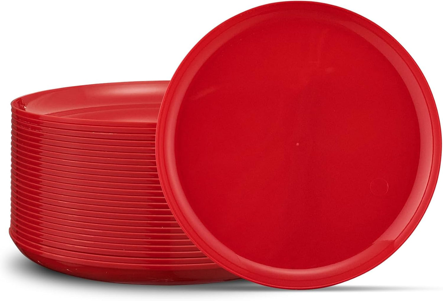 PLASTICPRO 30 Pack 6.3'' Christmass Plates Red Plastic Party Plates Edge Collection Premium heavyweight Elegant Disposable Tableware Dishes