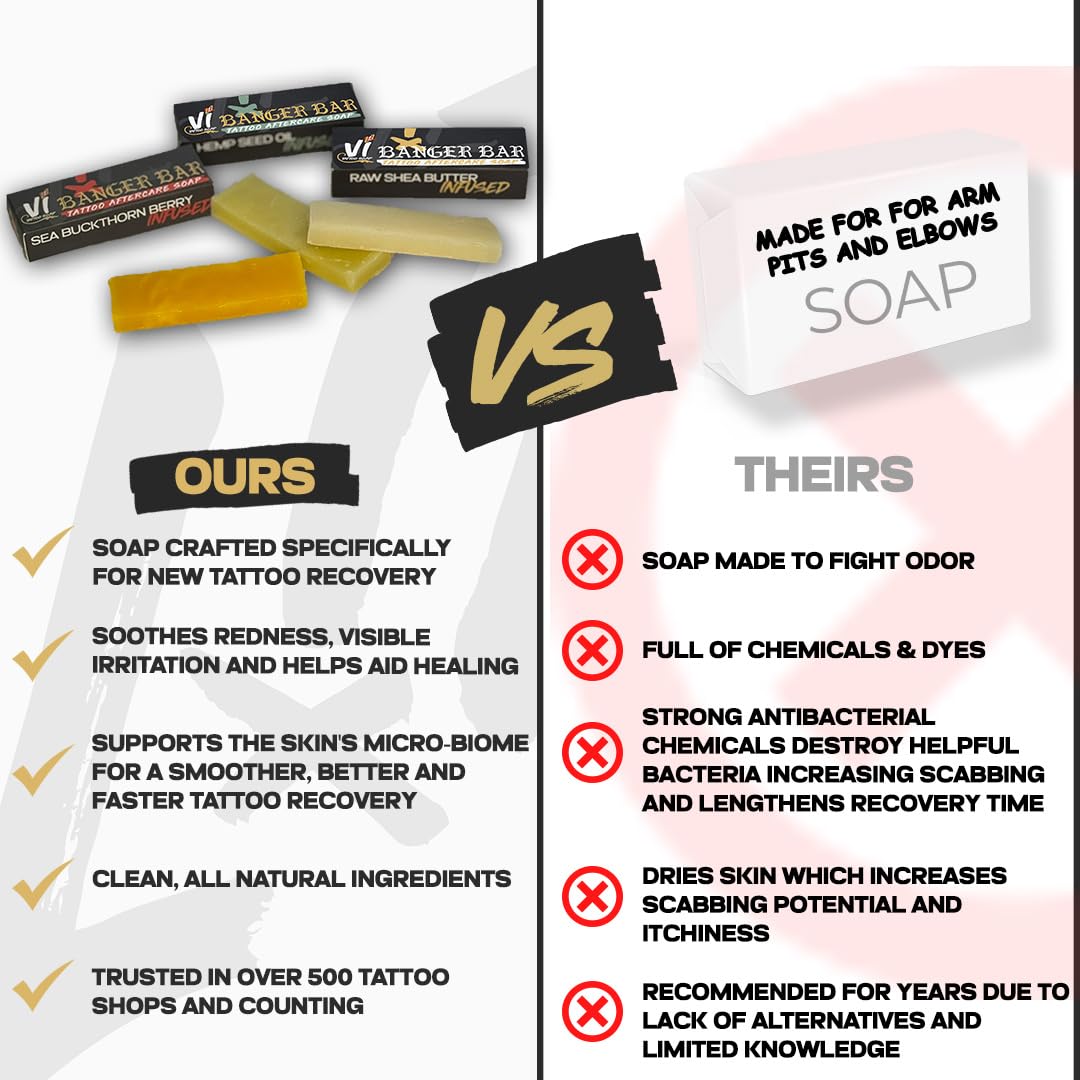 Banger Bars Tattoo Aftercare Bulk Soap – 24 Count | Individually Packaged 0.4oz Bars for Artists, Studios & Shops | Unscented Gentle Cleansing Formula, Wholesale Supplies Variety Pack