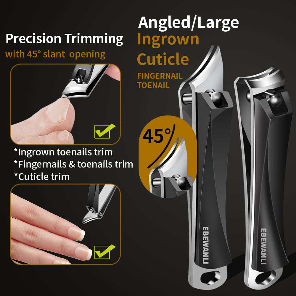 Nail Clippers Set, Slanted Angled Ingrown Nail Clipper and Curved Wide Jaw Toenail Clipper, Ultra Sharp Stainless Steel Fingernail & Toenail Clipper Cutters for Thick nails or Ingrown Toenail