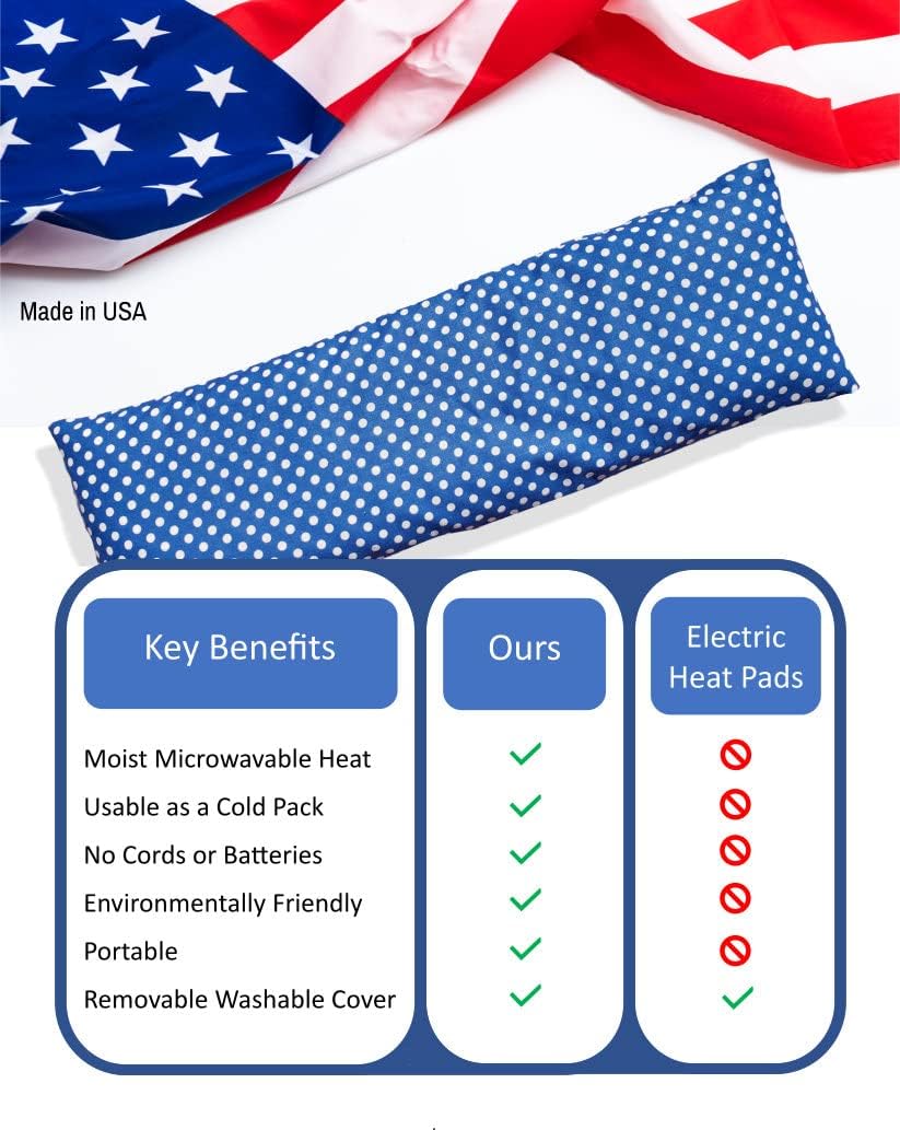Microwavable Corn Filled Heating Pad and Cold Pack/Washable 100% Cotton Cover (Polka Dot - Blue, 5.25in W x 17.25in L)