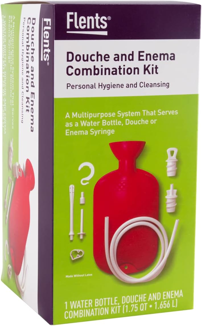 Flents Douche and Enema Combination Kit for Men and Women, Large Capacity, Multipurpose Cleaning System for Personal Hygiene, Colon Detox Cleanse, Made with Comfortable Material, Red (1.66 L)