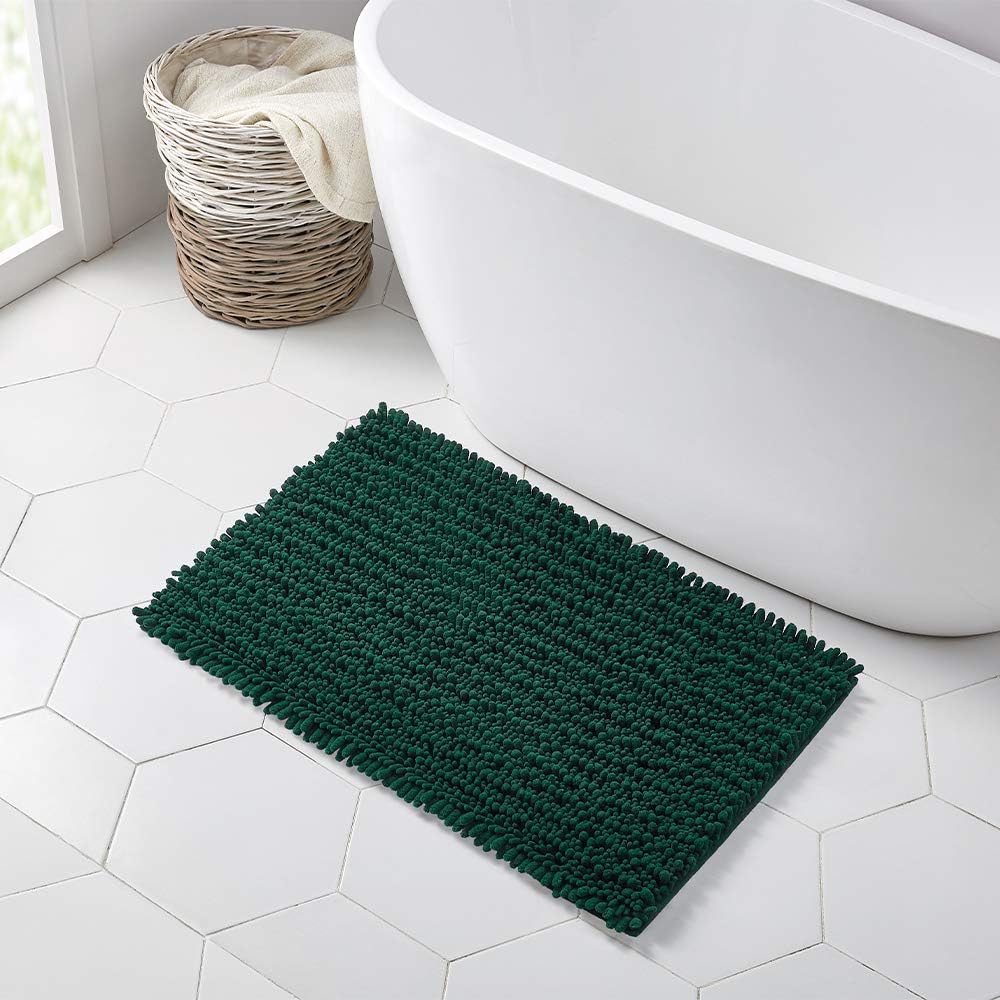 Walensee Bathroom Rug Non Slip Bath Mat (36x24 Inch Hunter Green) Water Absorbent Super Soft Shaggy Chenille Machine Washable Dry Extra Thick Perfect Absorbant Best Large Plush Carpet For Shower Floor