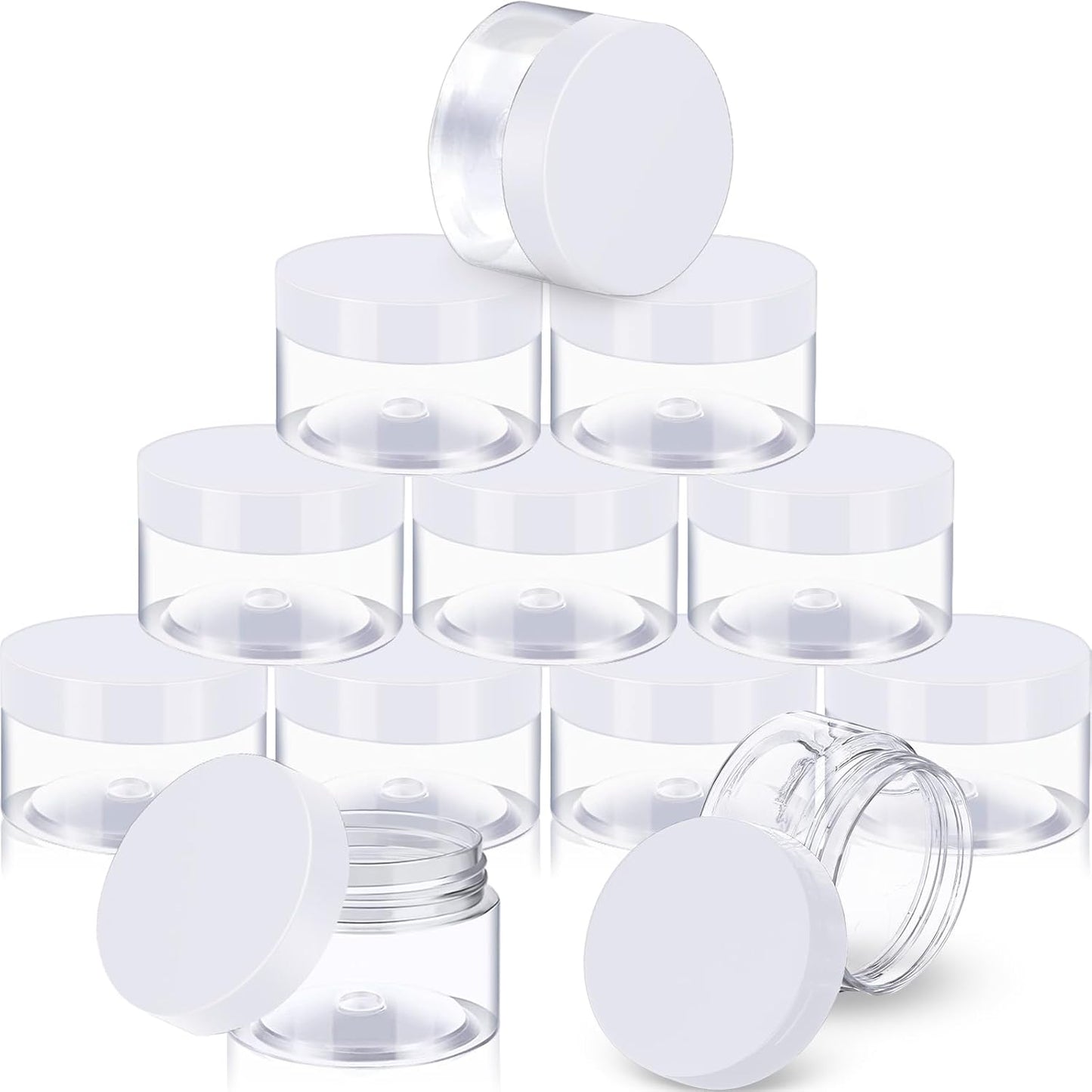SATINIOR 12 Pack 32 oz Plastic Container Jars with Lids Round Clear Travel Cosmetic Container Slime Jars for Toiletries, Lotion, Cream, Ointments, Makeup, Rhinestone, Samples, Kitchen Storage(White)