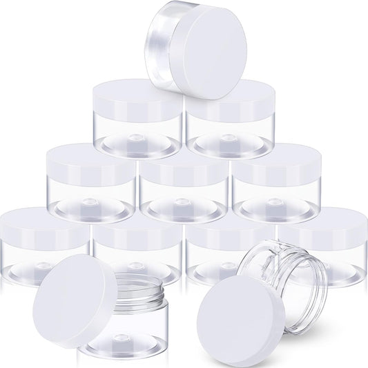SATINIOR 12 Pack 12 oz Plastic Container Jars with Lids Round Clear Travel Cosmetic Container Slime Jars for Toiletries, Lotion, Cream, Ointments, Makeup, Rhinestone, Samples, Kitchen Storage(White)