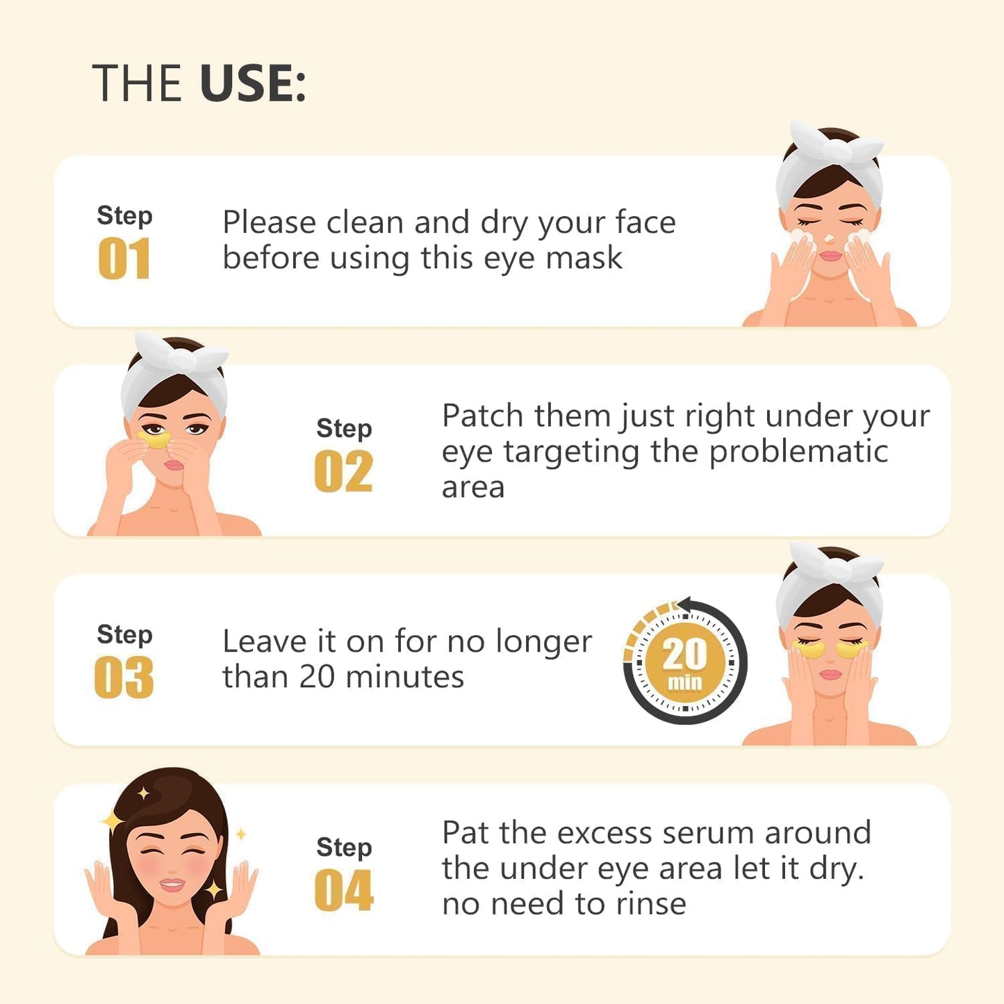 20 Pairs 24K Gold Under Eye Patches Face Masks Dark Circles Puffy Eye Bags Collagen Skincare Spa Trip Gift Eye Mask