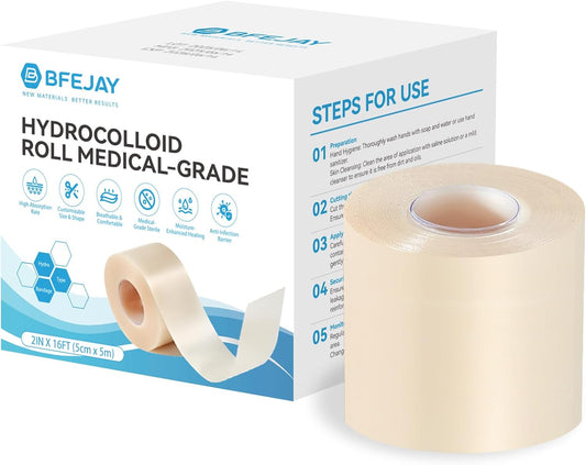 Hydrocolloid Bandages for Wound Care, Extra Large Medical-Grade Hydrocolloid Roll with Self-Adhesive, Ultra Absorbent, Flexible & Waterproof, DIY Size & Shape First Aid Kit Essential (2in*16ft)