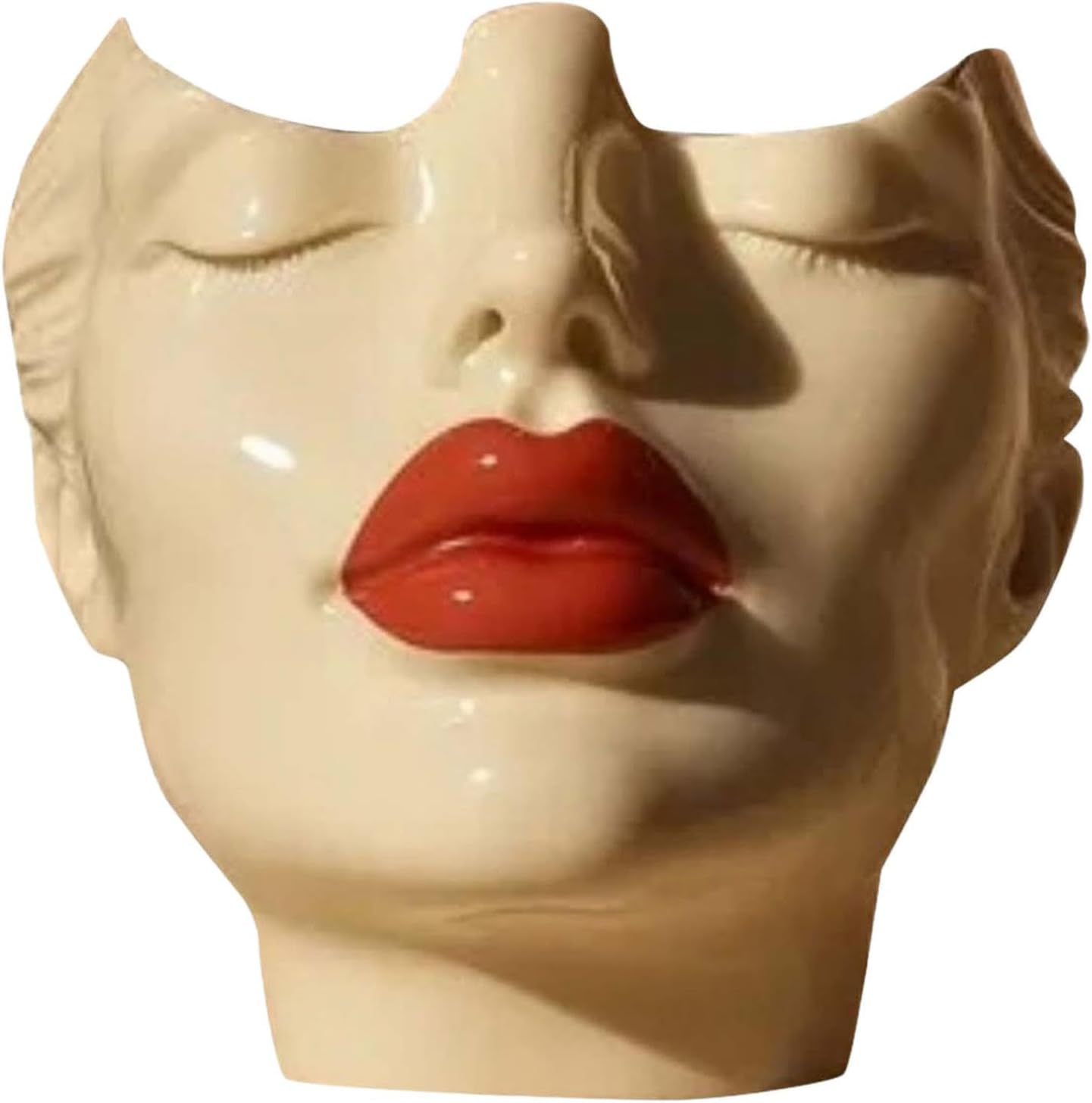 Makeup Brush Organizer, Boho Women Head Shape Sculpture, Modern Desk Decor Pen Holder, White Female Face Vase Bookshelf Decor, Office Shelf Organizer for Vanity, Living Room, Home (Beige 2)