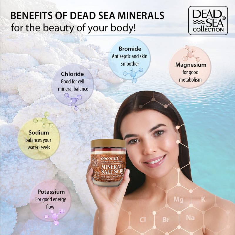 Dead Sea Collection Coconut Salt Scrub – Exfoliating Body Scrub for Women – Moisturizing and Nourishing Skin – with Pure Oils and Dead Sea Minerals (23.28 Oz)