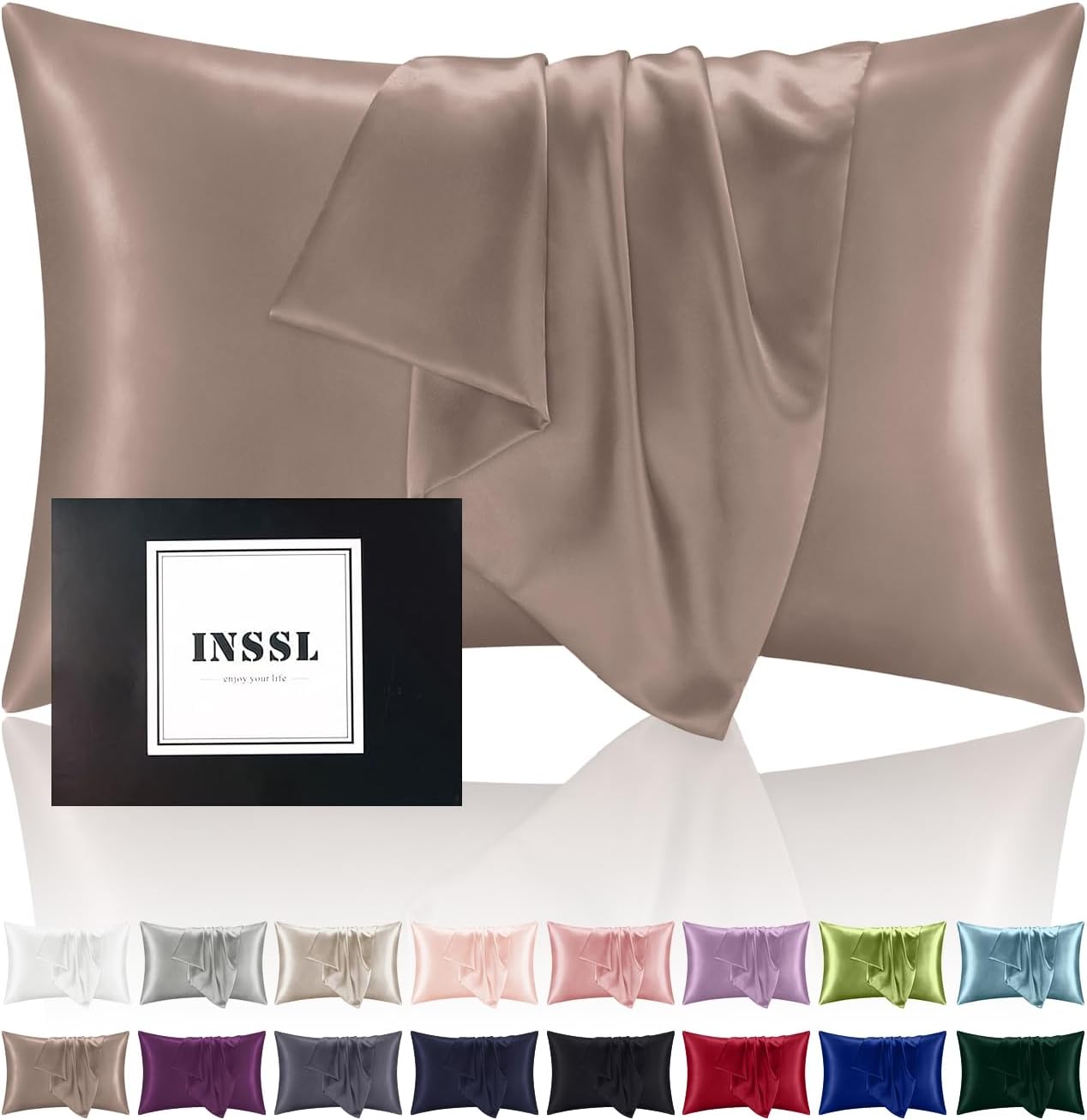 INSSL Mulberry Silk Pillowcase for Hair and Skin Health,Natural Silk Pillow Cover with Hidden Zipper Both Side Silk1 pcs (Light Coffee, Queen 20"x 30")