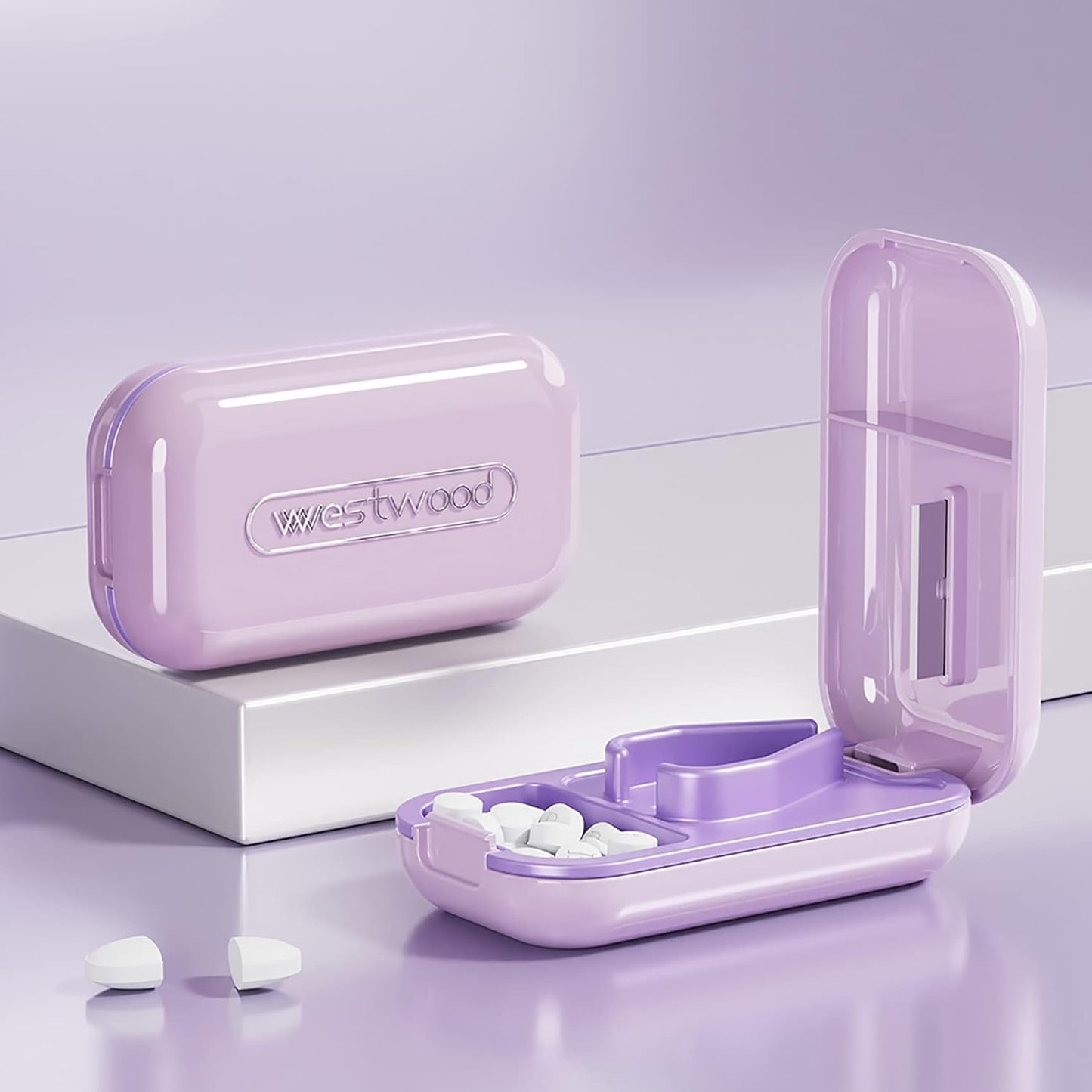 DUBSTAR Small Pill Cutter, Pill Cutter Splitter for Small and Tiny Pills, Portable Pretty Pill Cutters for Large Pills, Cuts Vitamins Tablets for Purse Pocket (Pill Cutter, Purple)